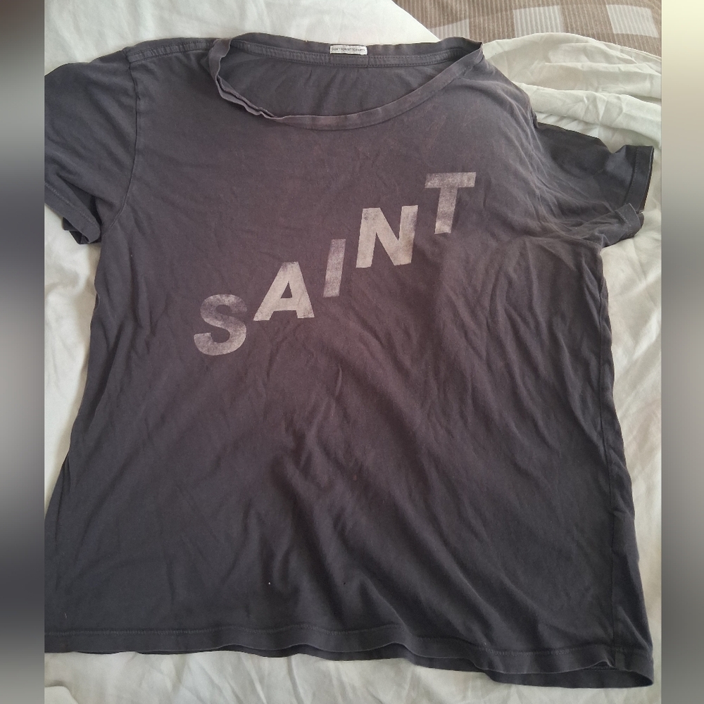 Gray Mother Jeans SAINT Graphic T-Shirt Discolored M Supima Cotton. FINAL PRICE